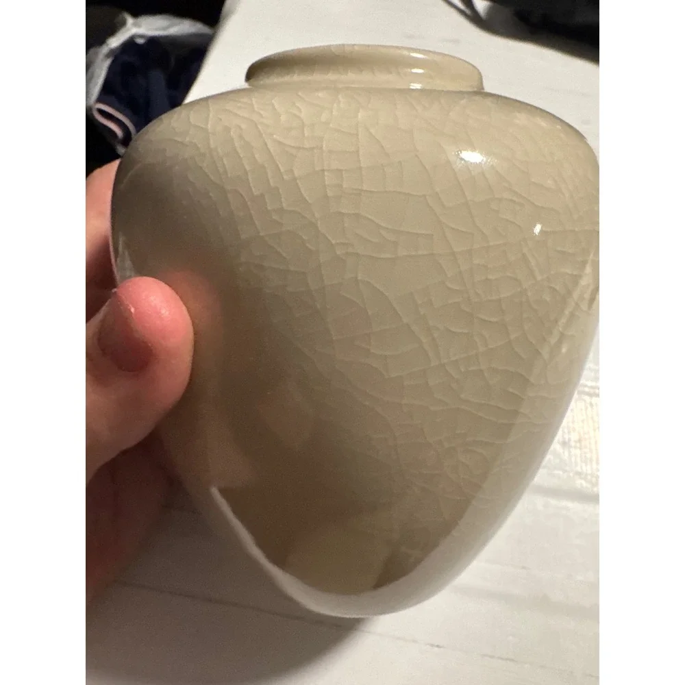 Satsuma Ceramic Vase Small Cream Excellent Quail Flower Gold Gilt Crackle Glaze